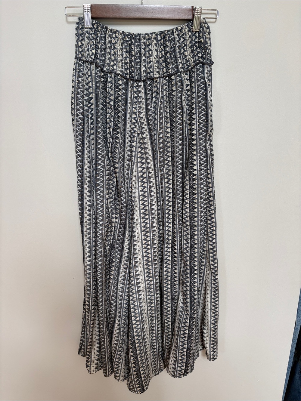 Black & White Patterned Maxi Skirt with Smocked Waist
